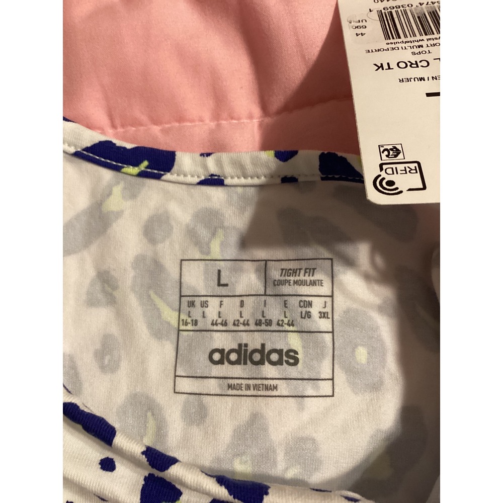 Adidas Animal Crop Tank Womens Large Blue Neon Leopard Print Top NEW - Picture 4 of 7